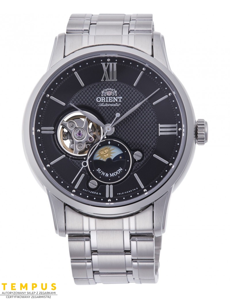 Zegarek klasyczny, elegancki męski Orient Sun & Moon Automatic RA-AS0002B10B Open Heart - Zegarki ORIENT