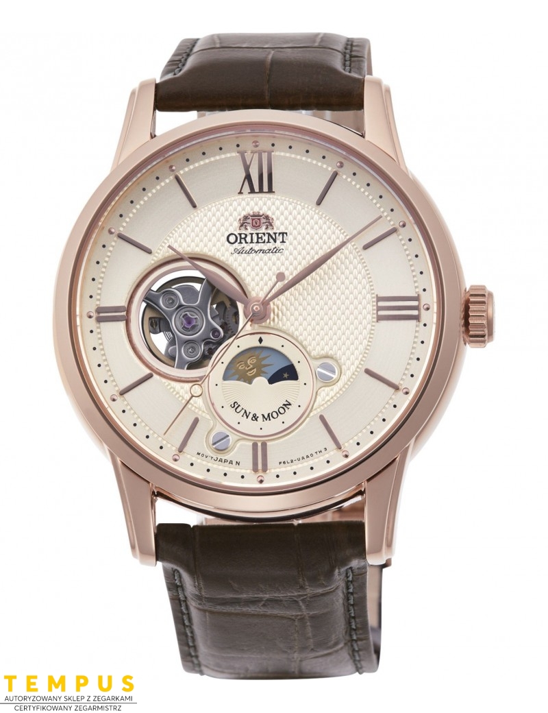 Zegarek klasyczny, elegancki męski Orient Sun & Moon Automatic RA-AS0003S10B Open Heart - Zegarki ORIENT