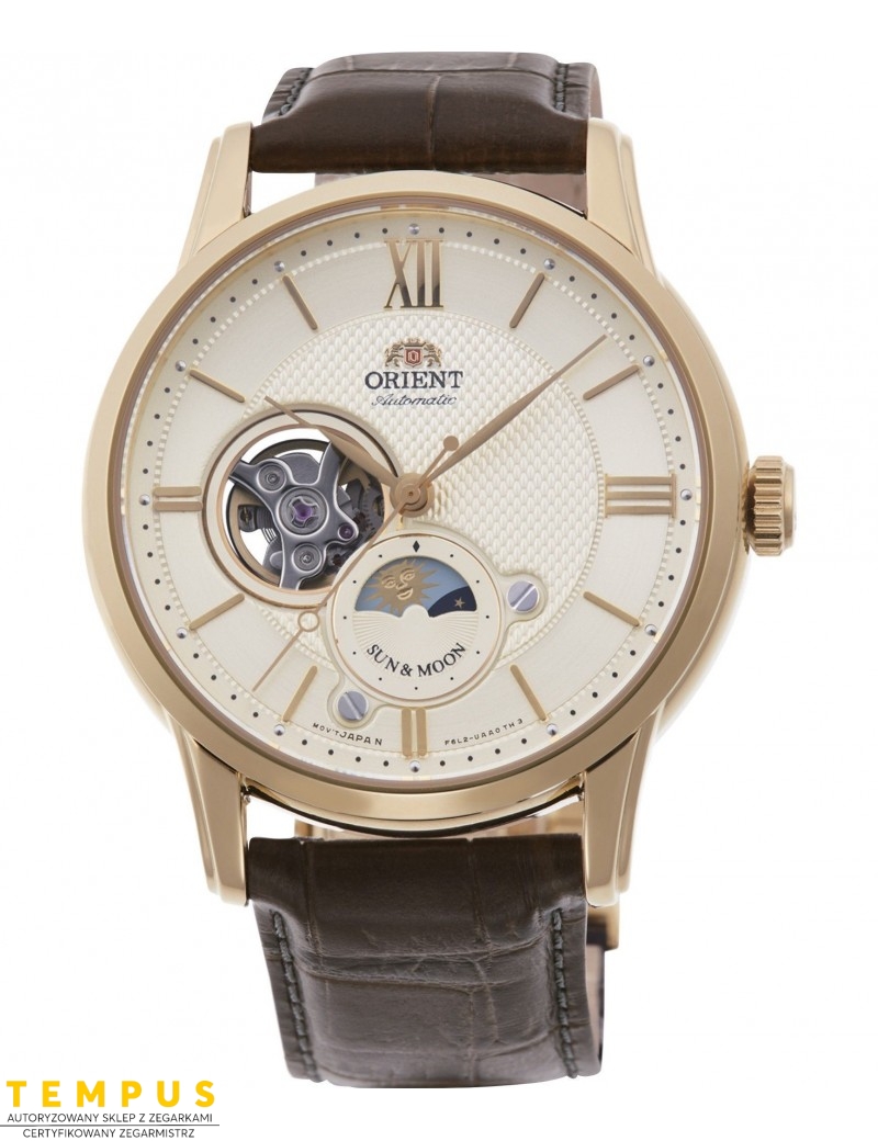 Zegarek klasyczny, elegancki męski Orient Sun & Moon Automatic RA-AS0004S10B Open Heart - Zegarki ORIENT Zegarek klasyczny, elegancki męski Orient Sun & Moon Automatic RA-AS0004S10B Open Heart - Zegarki ORIENT