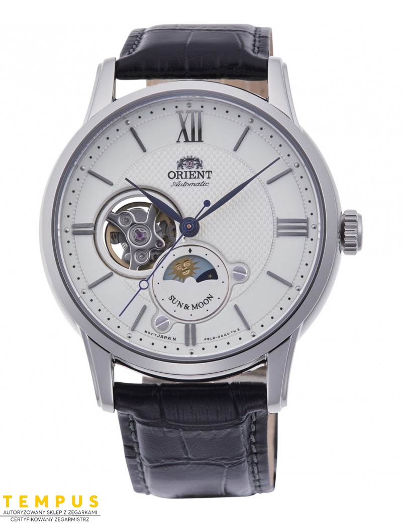 Zegarek klasyczny, elegancki męski Orient Sun & Moon Automatic RA-AS0005S10B Open Heart - Zegarki ORIENT Zegarek klasyczny, elegancki męski Orient Sun & Moon Automatic RA-AS0005S10B Open Heart - Zegarki ORIENT