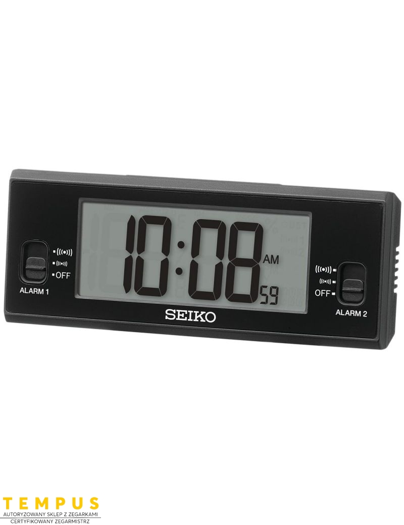 Budzik Seiko Czarny QHL093K z termometrem i higrometrem - Zegarki SEIKO