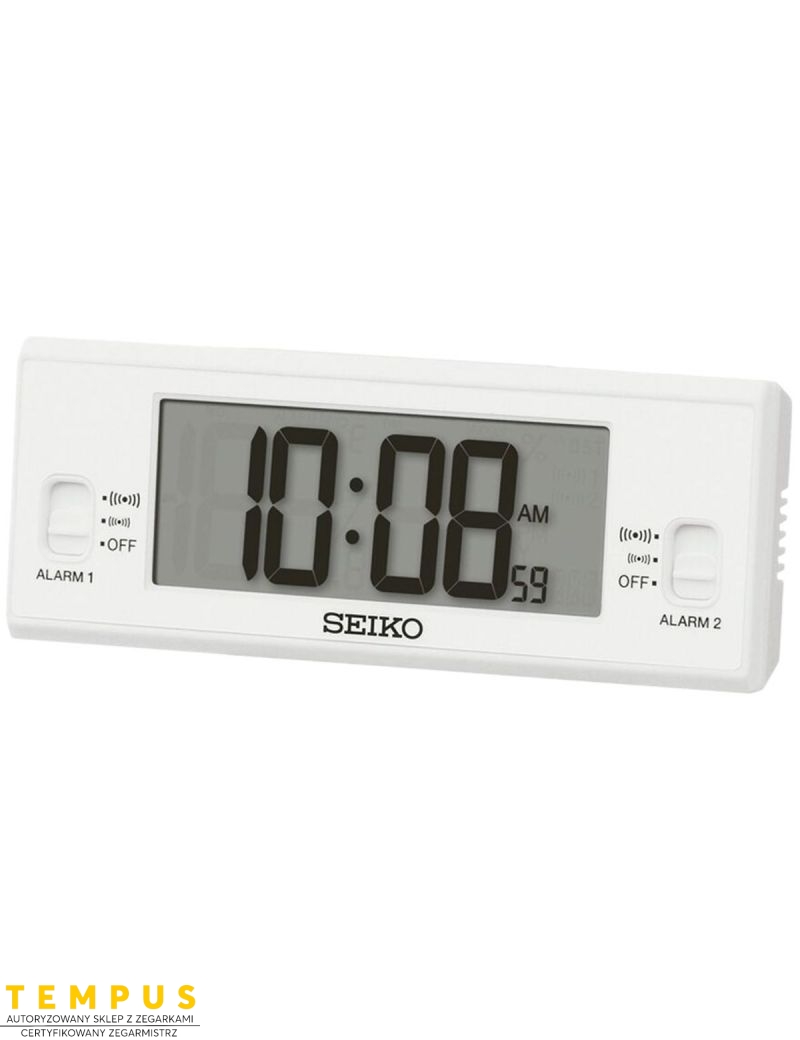 Budzik Seiko Biały QHL093W z termometrem i higrometrem - Zegarki SEIKO