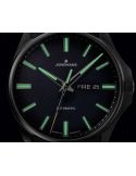 Srebrny zegarek męski z zieloną tarczą na bransolecie Junghans Meister S Day-Date