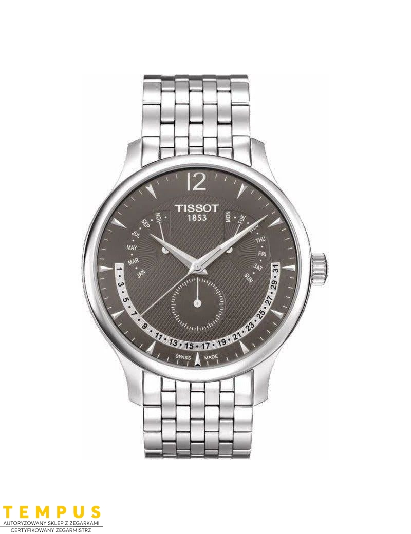 Zegarek męski elegancki z wiecznym kalendarzem Tissot Tradition Perpetual Calendar T063.637.11.067.00 Zegarek męski elegancki z wiecznym kalendarzem Tissot Tradition Perpetual Calendar T063.637.11.067.00