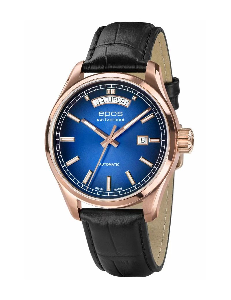 Szwajcarski zegarek męski Epos Passion 3501.142.24.96.25 Day Date z szafirowym szkłem