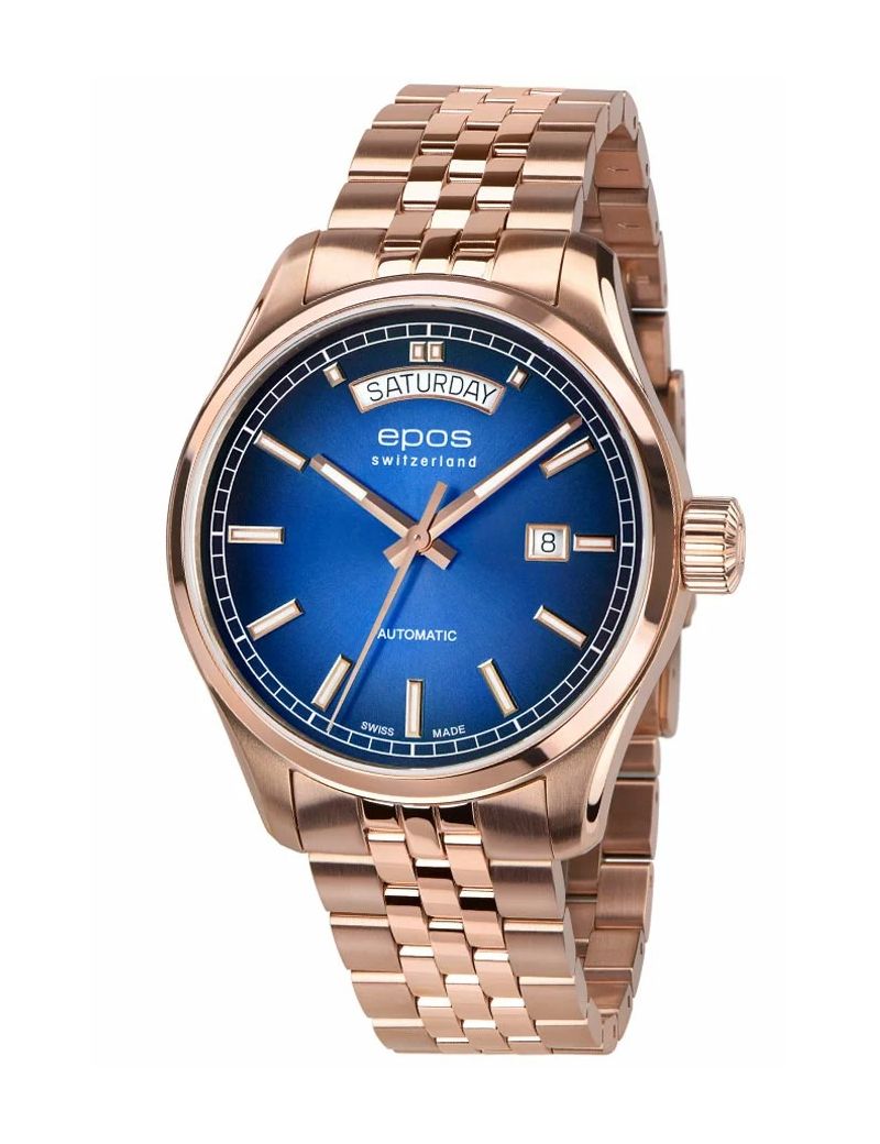 Szwajcarski zegarek męski Epos Passion 3501.142.24.96.34 Day Date z szafirowym szkłem