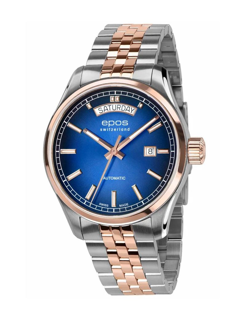Szwajcarski zegarek męski Epos Passion 3501.142.34.96.44 Day Date z szafirowym szkłem