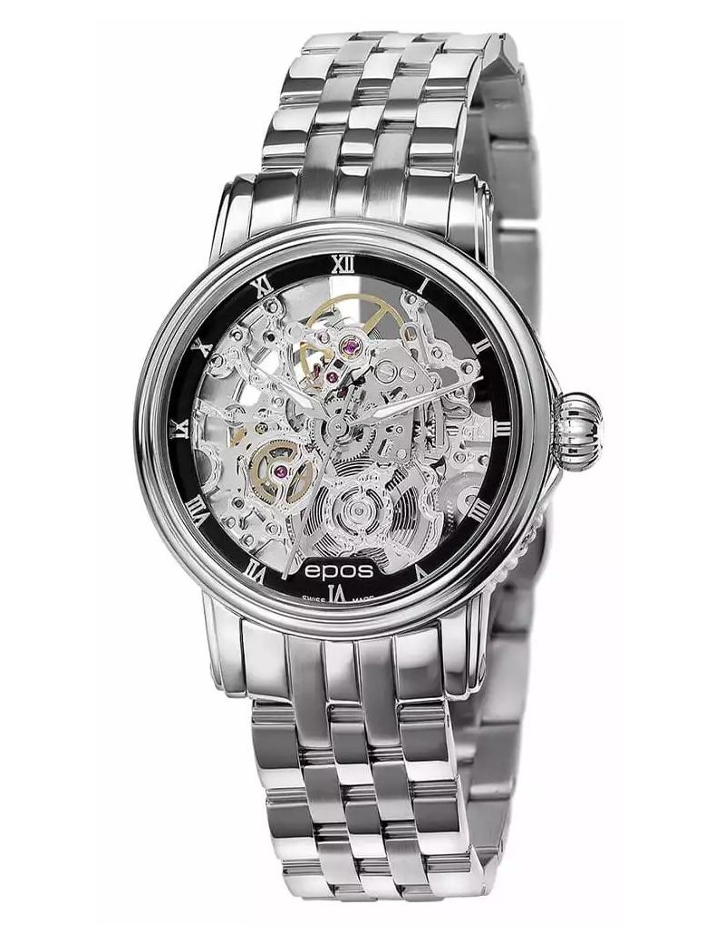 Elegancki zegarek damski Epos Ladies 4390.155.20.25.30 Skeleton z szafirowym szkłem Swiss Made
