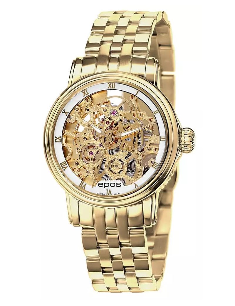 Elegancki zegarek damski Epos Ladies 4390.156.22.20.32 Skeleton z szafirowym szkłem Swiss Made