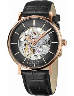 Szwajcarski zegarek męski Epos Originale 3437.135.24.15.25 Skeleton PVD z szafirowym szkłem