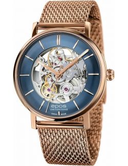Szwajcarski zegarek męski Epos Originale 3437.135.24.16.34 Skeleton PVD z szafirowym szkłem