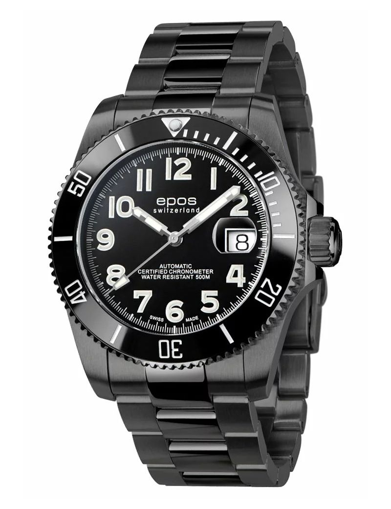 Profesjonalny zegarek męski do nurkowania 500m Epos Sportive 3504.138.85.35.95 Titanium Le Cosc Swiss Made