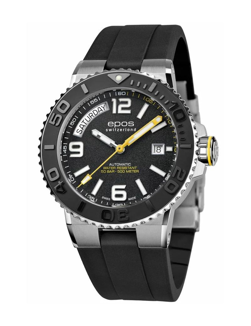 Profesjonalny zegarek męski do nurkowania 500m Epos Sportive 3441.142.20.95.55 Diver Day Date Swiss Made