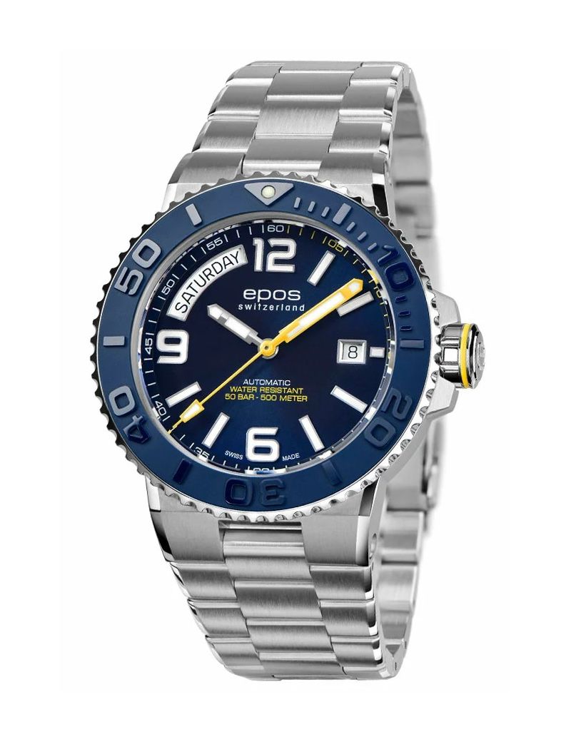 Profesjonalny zegarek męski do nurkowania 500m Epos Sportive 3441.142.96.96.30 Diver Day Date Swiss Made Profesjonalny zegarek męski do nurkowania 500m Epos Sportive 3441.142.96.96.30 Diver Day Date Swiss Made