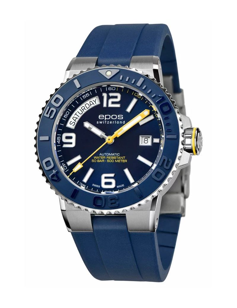 Profesjonalny zegarek męski do nurkowania 500m Epos Sportive 3441.142.96.96.56 Diver Day Date Swiss Made Profesjonalny zegarek męski do nurkowania 500m Epos Sportive 3441.142.96.96.56 Diver Day Date Swiss Made