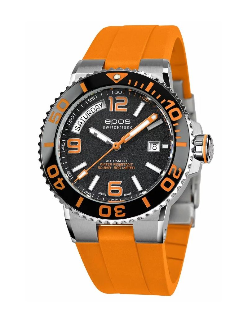 Profesjonalny zegarek męski do nurkowania 500m Epos Sportive 3441.142.99.92.52 Diver Day Date Swiss Made