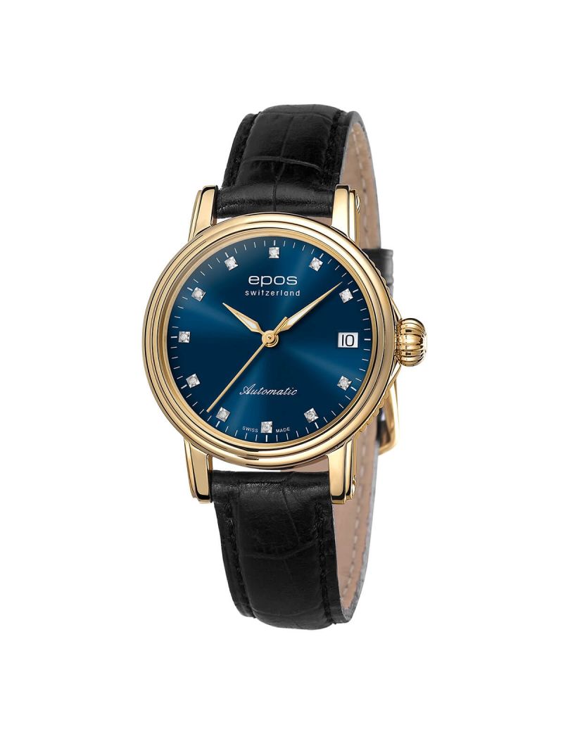 Elegancki zegarek damski Epos Ladies 4390.152.22.86.15 Diamonds PVD z szafirowym szkłem Swiss Made