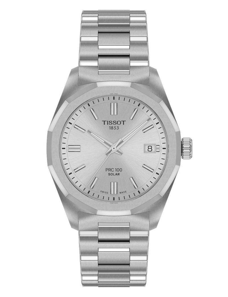 Szwajcarski zegarek damski solarny smart casual Tissot PRC 100 Solar Lady T151.822.11.031.00 Silver