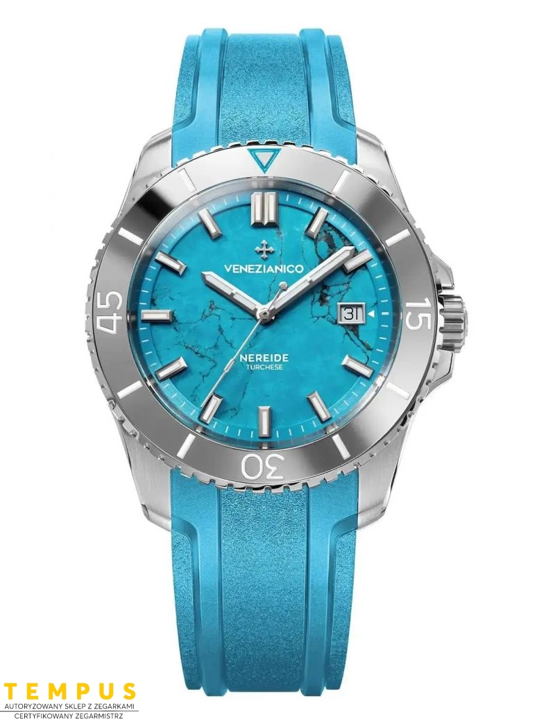 Zegarek męski z tarczą z turkusu Venezianico Nereide 42mm Turchese Zegarek męski z tarczą z turkusu Venezianico Nereide 42mm Turchese