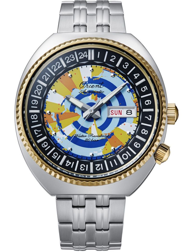 Sportowy zegarek męski w stylu vintage Orient Revival World Map RA-AA0E08Y39B 75th Anniversary Sportowy zegarek męski w stylu vintage Orient Revival World Map RA-AA0E08Y39B 75th Anniversary
