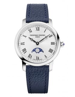 Klasyczny zegarek na pasku skórzanym z fazą księżyca Frederique Constant Slimline Ladies Moonphase FC-206RS1S6