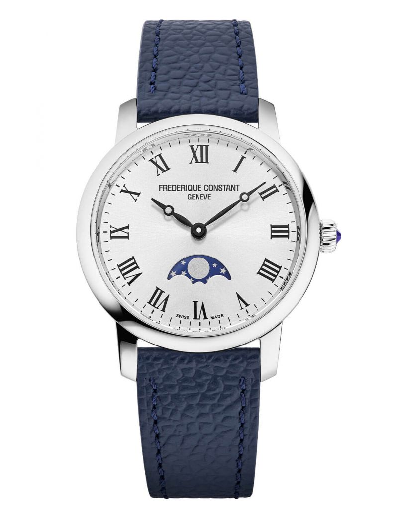 Klasyczny zegarek na pasku skórzanym z fazą księżyca Frederique Constant Slimline Ladies Moonphase FC-206RS1S6 Klasyczny zegarek na pasku skórzanym z fazą księżyca Frederique Constant Slimline Ladies Moonphase FC-206RS1S6