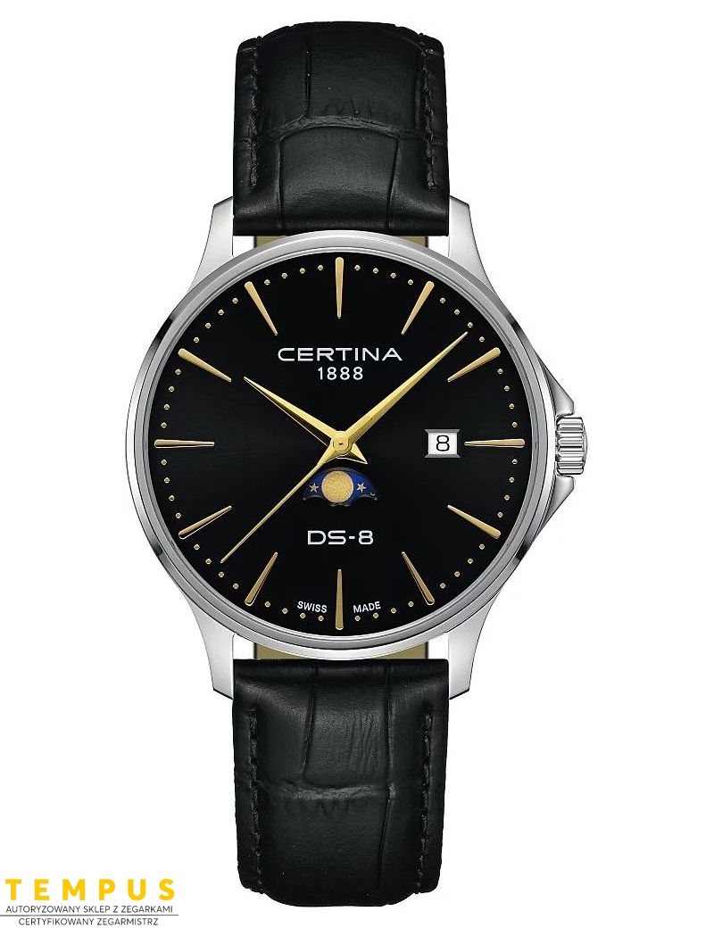 Certina DS-8 Moonphase Gent C045.423.16.051.00 – zegarek męski z czarną tarczą i fazą księżyca Certina DS-8 Moonphase Gent C045.423.16.051.00 – zegarek męski z czarną tarczą i fazą księżyca