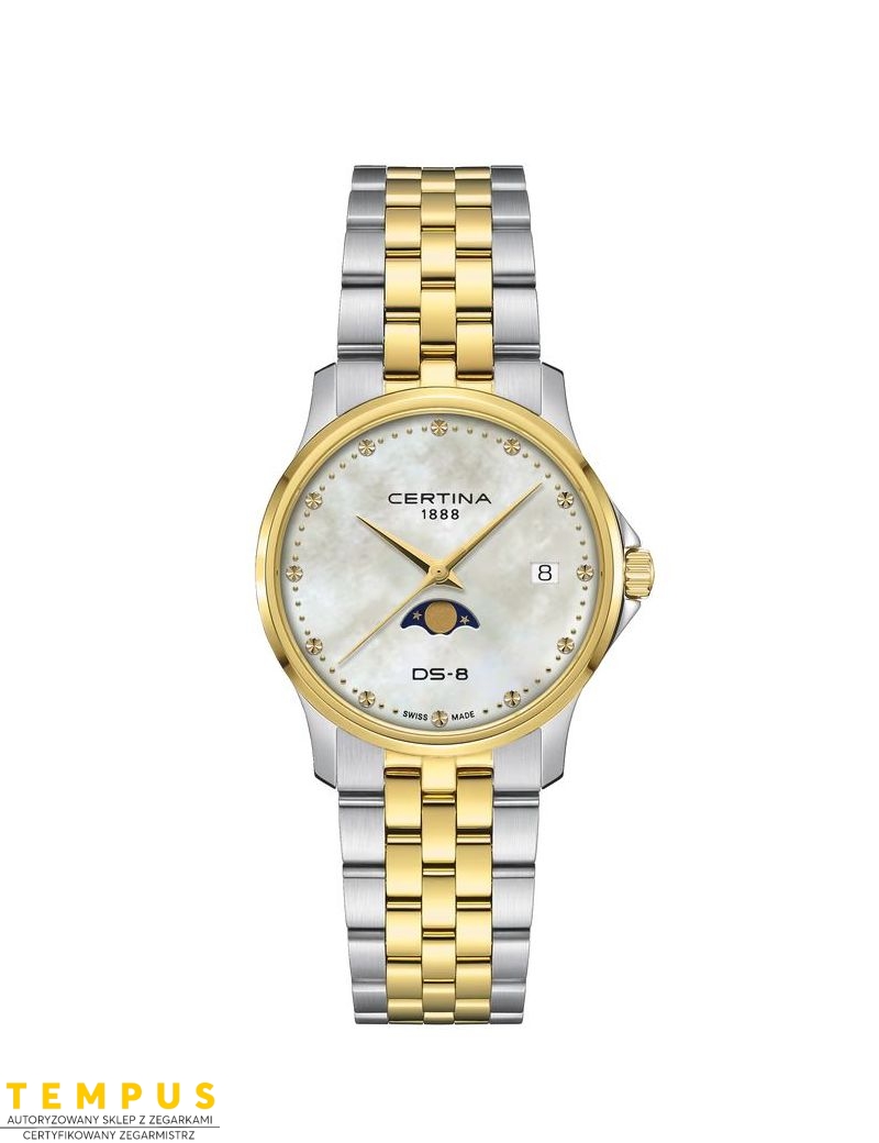 Certina DS-8 Moon Phase Lady C045.223.22.111.00 – zegarek damski z perłowa tarczą i fazą księżyca Certina DS-8 Moon Phase Lady C045.223.22.111.00 – zegarek damski z perłowa tarczą i fazą księżyca