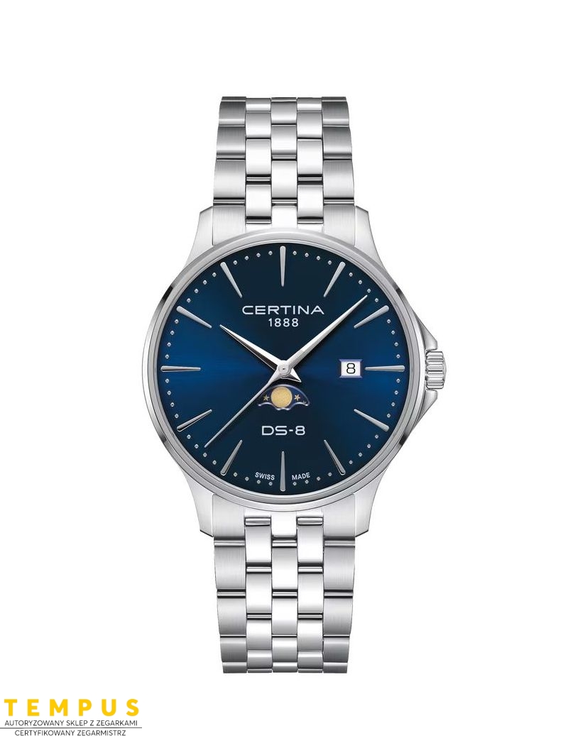 Certina DS-8 Moonphase Gent C045.423.11.041.00 – zegarek męski z niebieską tarczą i fazą księżyca Certina DS-8 Moonphase Gent C045.423.11.041.00 – zegarek męski z niebieską tarczą i fazą księżyca