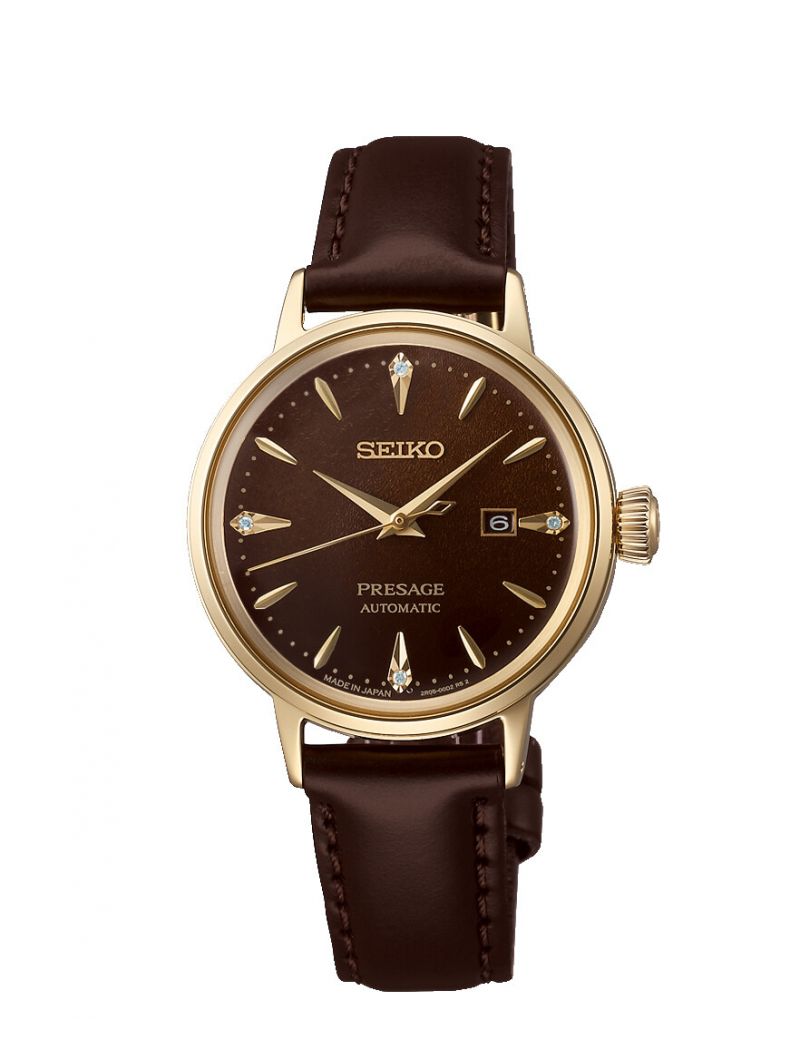 Klasyczny zegarek damski z diamentami Seiko Presage Cocktail Time Jamaican Coffee SRE020J1 Klasyczny zegarek damski z diamentami Seiko Presage Cocktail Time Jamaican Coffee SRE020J1