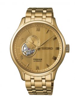 Elegancki zegarek męski z widocznym mechanizmem Seiko Presage Japanese Garden Open Heart SSA468J1