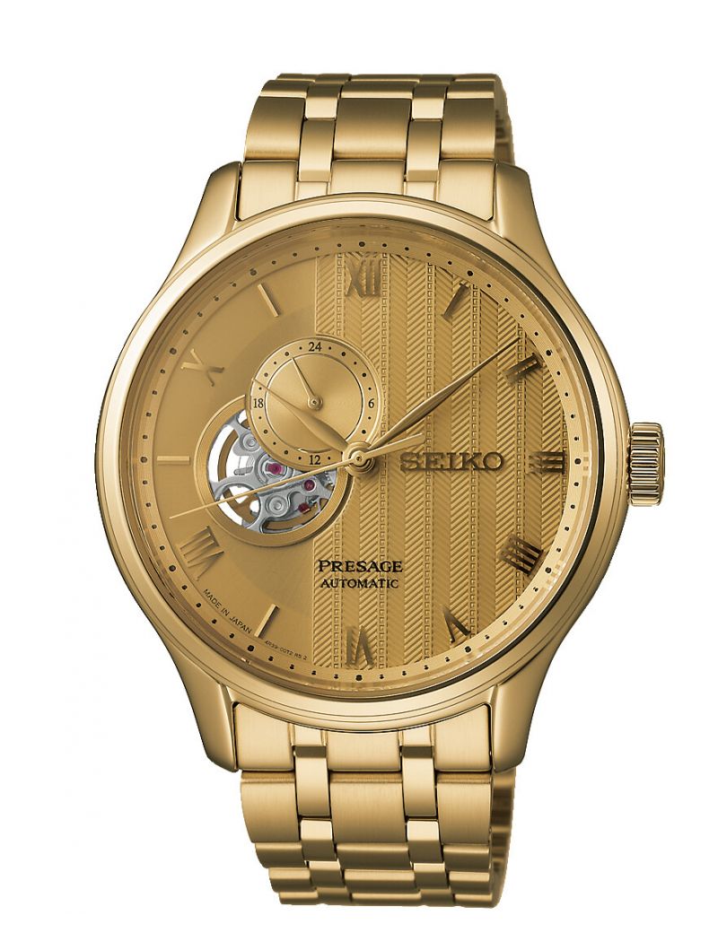 Elegancki zegarek męski z widocznym mechanizmem Seiko Presage Japanese Garden Open Heart SSA468J1