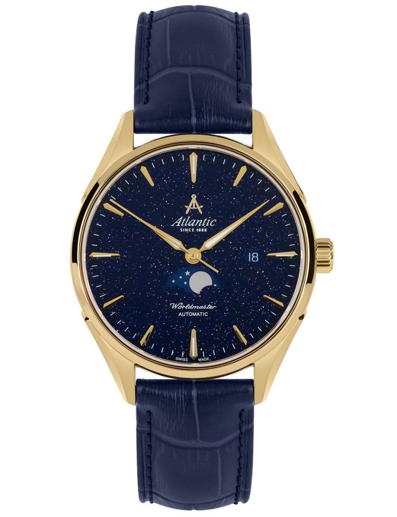 Klasyczny mechaniczny zegarek męski Atlantic Worldmaster Moonphase Nightsky 52783.45.91 Aventurine