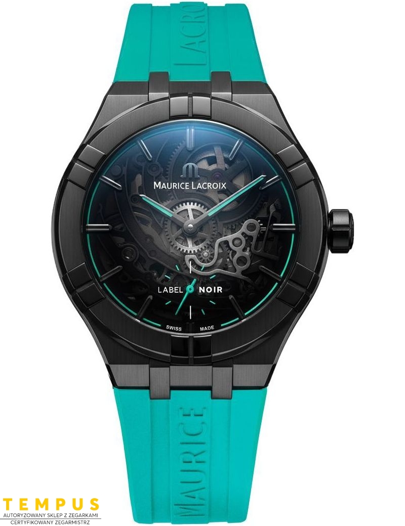 Szkieletowy zegarek dla kolekcjonera Maurice Lacroix Aikon Automatic Skeleton 45mm Label Noir AI6028-DLB0B-030-H Szkieletowy zegarek dla kolekcjonera Maurice Lacroix Aikon Automatic Skeleton 45mm Label Noir AI6028-DLB0B-030-H