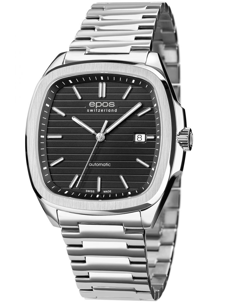 Kwadratowy zegarek męski na bransolecie z mechanizmem widocznym przez dekiel Epos Timeless 3511.152.20.15.30 Kwadratowy zegarek męski na bransolecie z mechanizmem widocznym przez dekiel Epos Timeless 3511.152.20.15.30