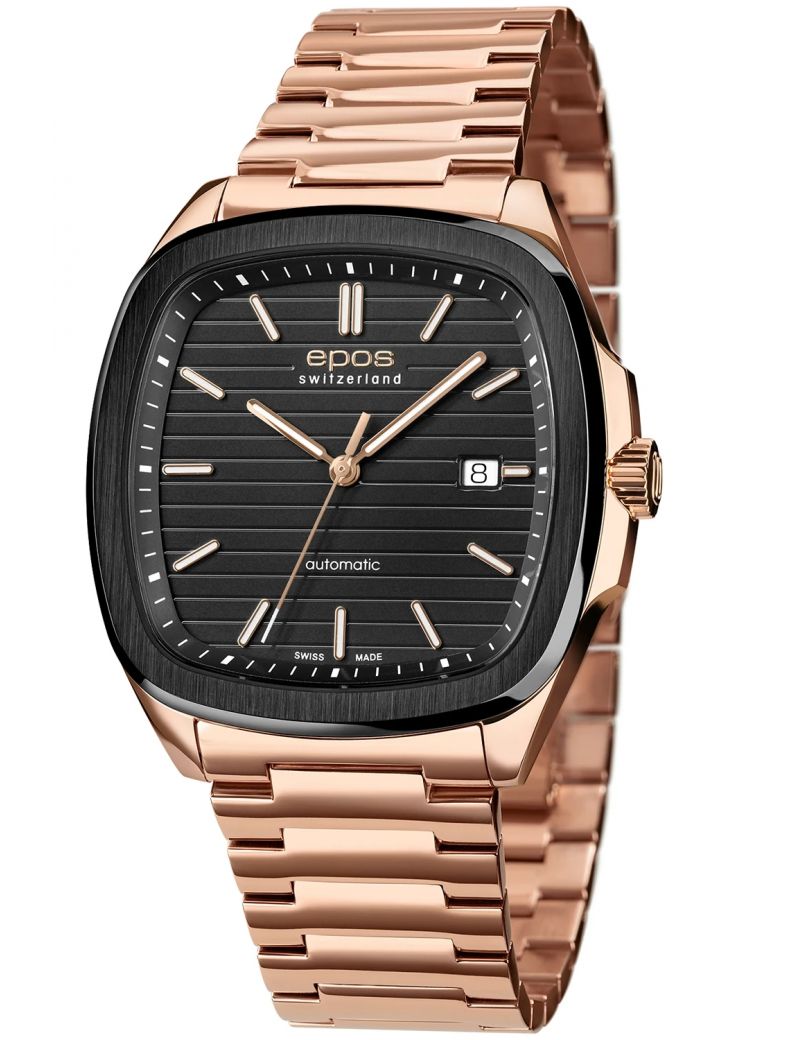 Kwadratowy zegarek męski na bransolecie z mechanizmem widocznym przez dekiel Epos Timeless 3511.152.55.15.34 Kwadratowy zegarek męski na bransolecie z mechanizmem widocznym przez dekiel Epos Timeless 3511.152.55.15.34