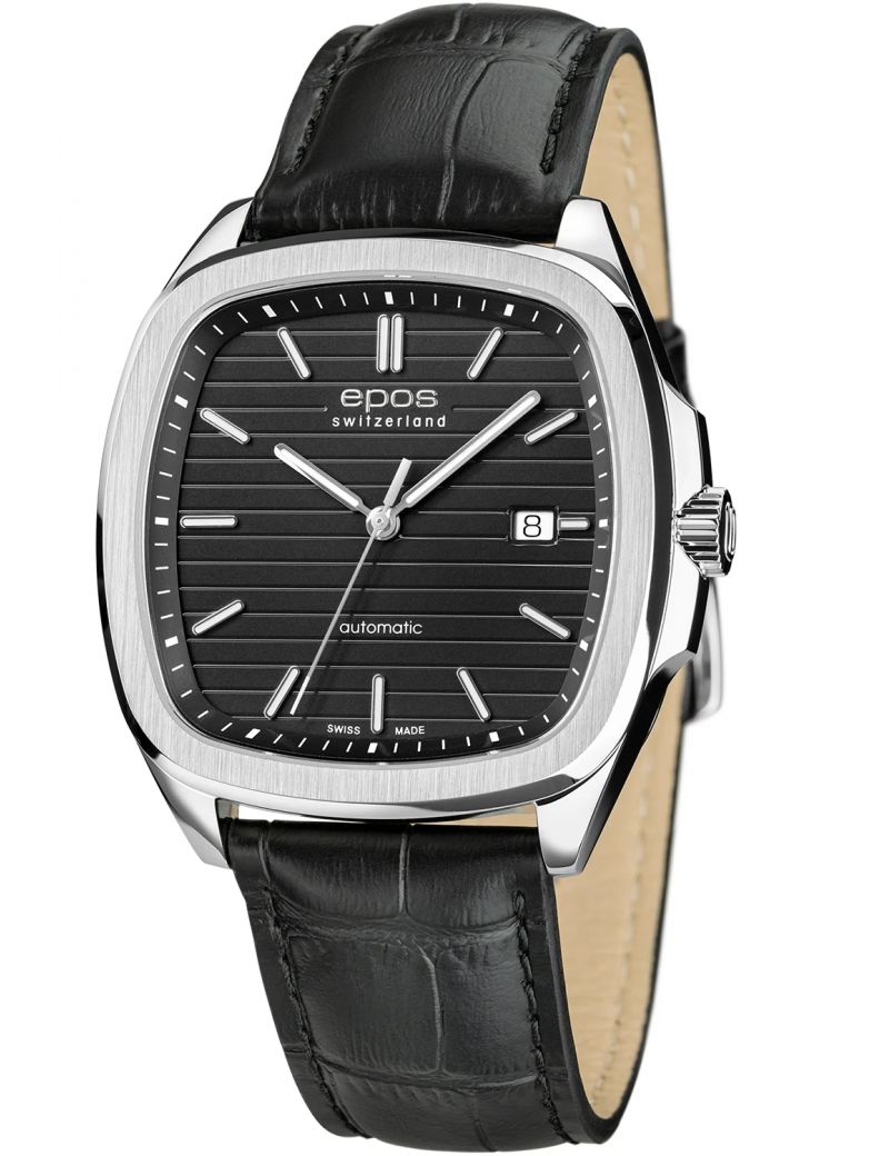 Kwadratowy zegarek męski na bransolecie z mechanizmem widocznym przez dekiel Epos Timeless 3511.152.20.15.25 Kwadratowy zegarek męski na bransolecie z mechanizmem widocznym przez dekiel Epos Timeless 3511.152.20.15.25