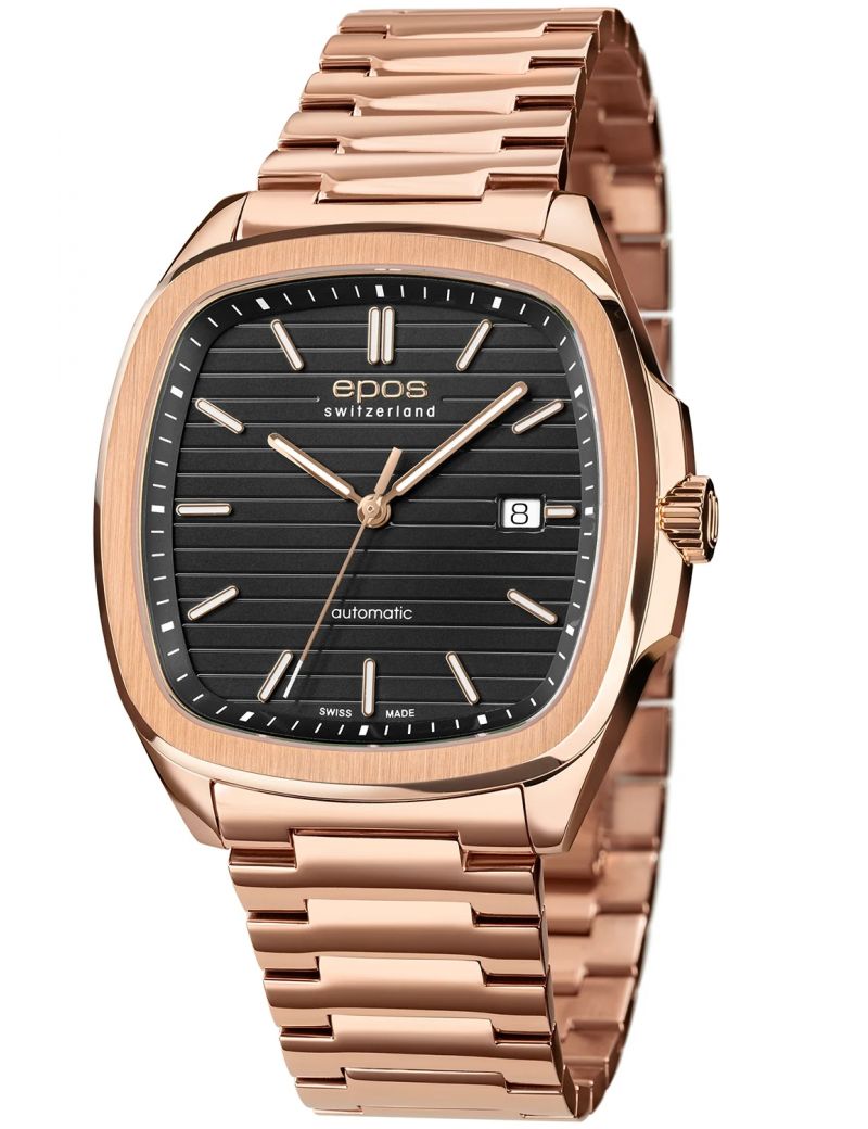 Kwadratowy zegarek męski na bransolecie z mechanizmem widocznym przez dekiel Epos Timeless 3511.152.24.15.34 Kwadratowy zegarek męski na bransolecie z mechanizmem widocznym przez dekiel Epos Timeless 3511.152.24.15.34