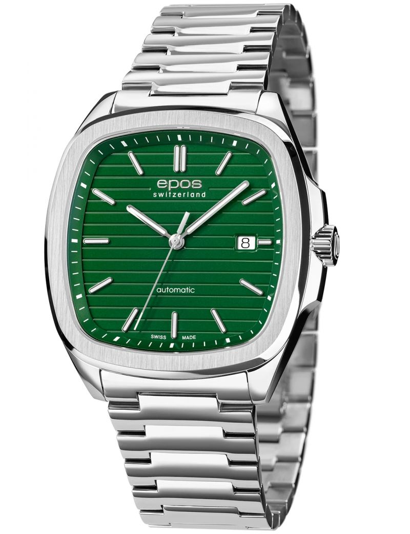 Kwadratowy zegarek męski na bransolecie z mechanizmem widocznym przez dekiel Epos Timeless 3511.152.20.13.30 Kwadratowy zegarek męski na bransolecie z mechanizmem widocznym przez dekiel Epos Timeless 3511.152.20.13.30