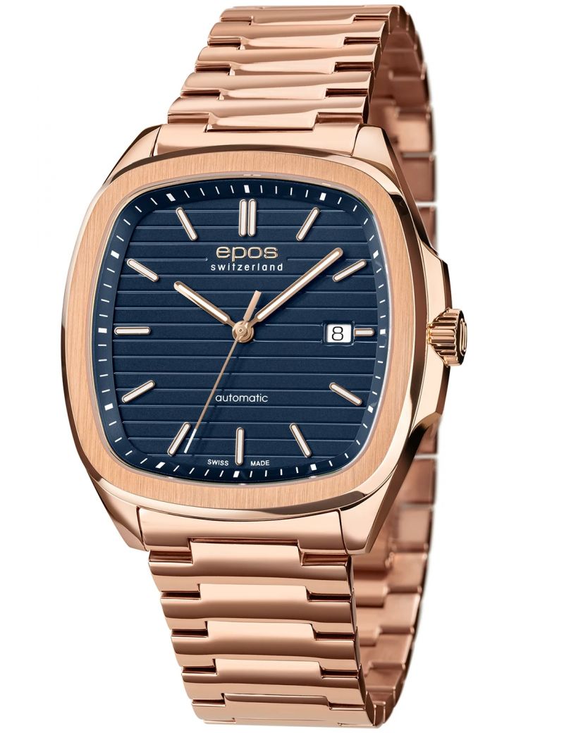 Kwadratowy zegarek męski na bransolecie z mechanizmem widocznym przez dekiel Epos Timeless 3511.152.24.16.34 Kwadratowy zegarek męski na bransolecie z mechanizmem widocznym przez dekiel Epos Timeless 3511.152.24.16.34