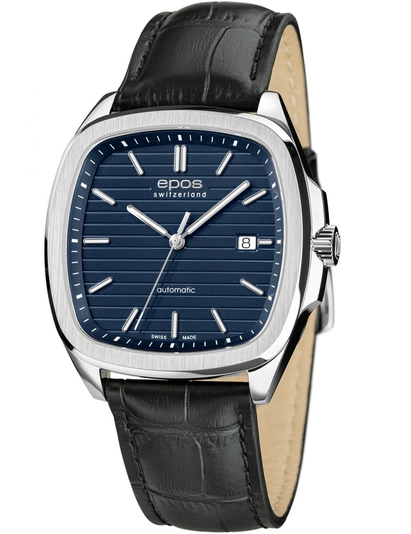 Kwadratowy zegarek męski na bransolecie z mechanizmem widocznym przez dekiel Epos Timeless 3511.152.20.16.25 Kwadratowy zegarek męski na bransolecie z mechanizmem widocznym przez dekiel Epos Timeless 3511.152.20.16.25