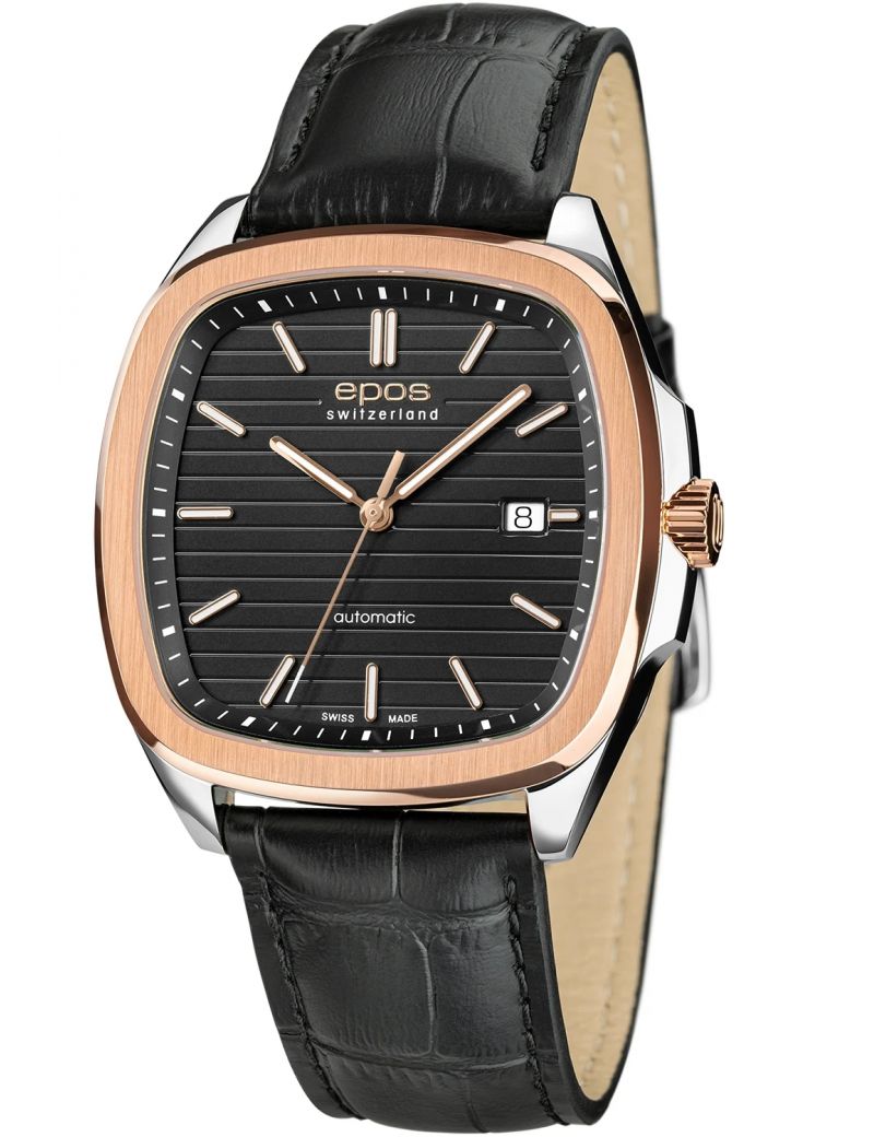 Kwadratowy zegarek męski na bransolecie z mechanizmem widocznym przez dekiel Epos Timeless 3511.152.34.15.25 Kwadratowy zegarek męski na bransolecie z mechanizmem widocznym przez dekiel Epos Timeless 3511.152.34.15.25