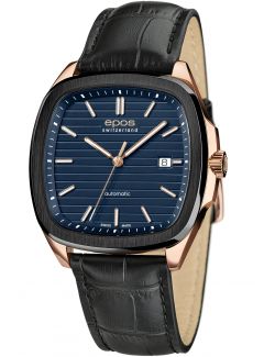 Kwadratowy zegarek męski na bransolecie z mechanizmem widocznym przez dekiel Epos Timeless 3511.152.55.16.25