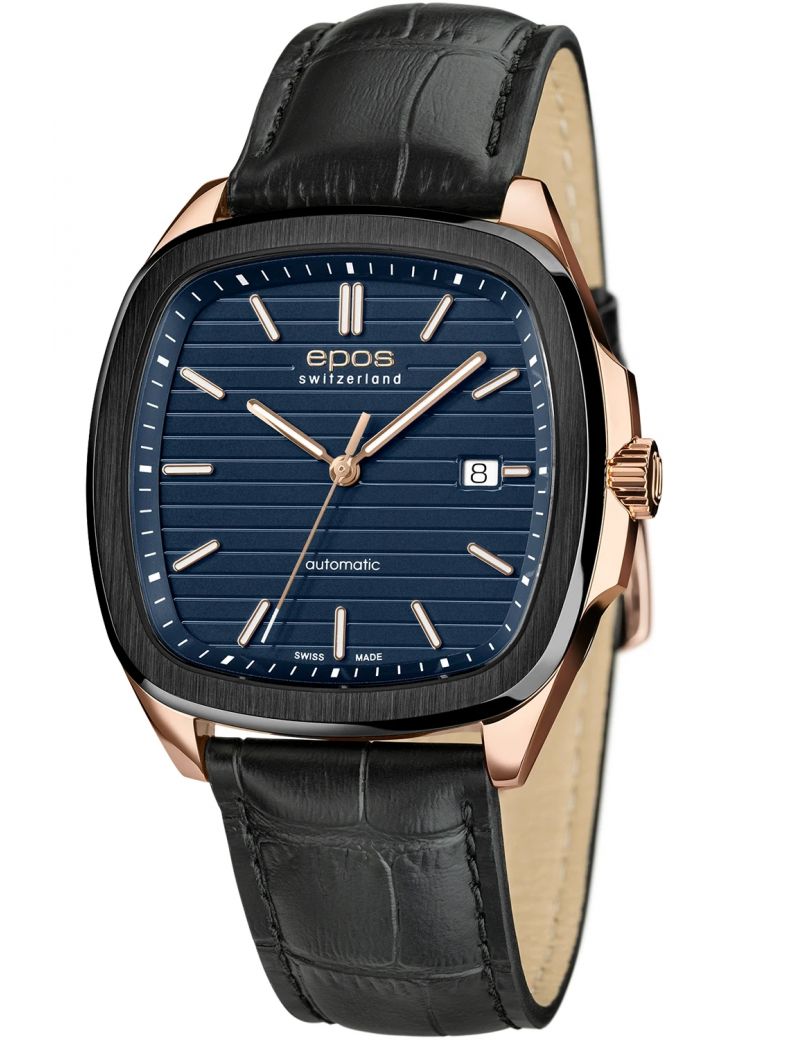 Kwadratowy zegarek męski na bransolecie z mechanizmem widocznym przez dekiel Epos Timeless 3511.152.55.16.25 Kwadratowy zegarek męski na bransolecie z mechanizmem widocznym przez dekiel Epos Timeless 3511.152.55.16.25