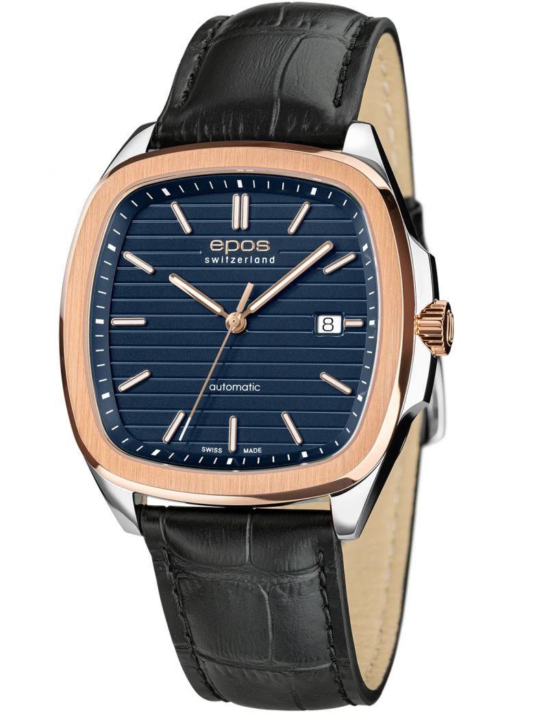 Kwadratowy zegarek męski na bransolecie z mechanizmem widocznym przez dekiel Epos Timeless 3511.152.34.16.25 Kwadratowy zegarek męski na bransolecie z mechanizmem widocznym przez dekiel Epos Timeless 3511.152.34.16.25