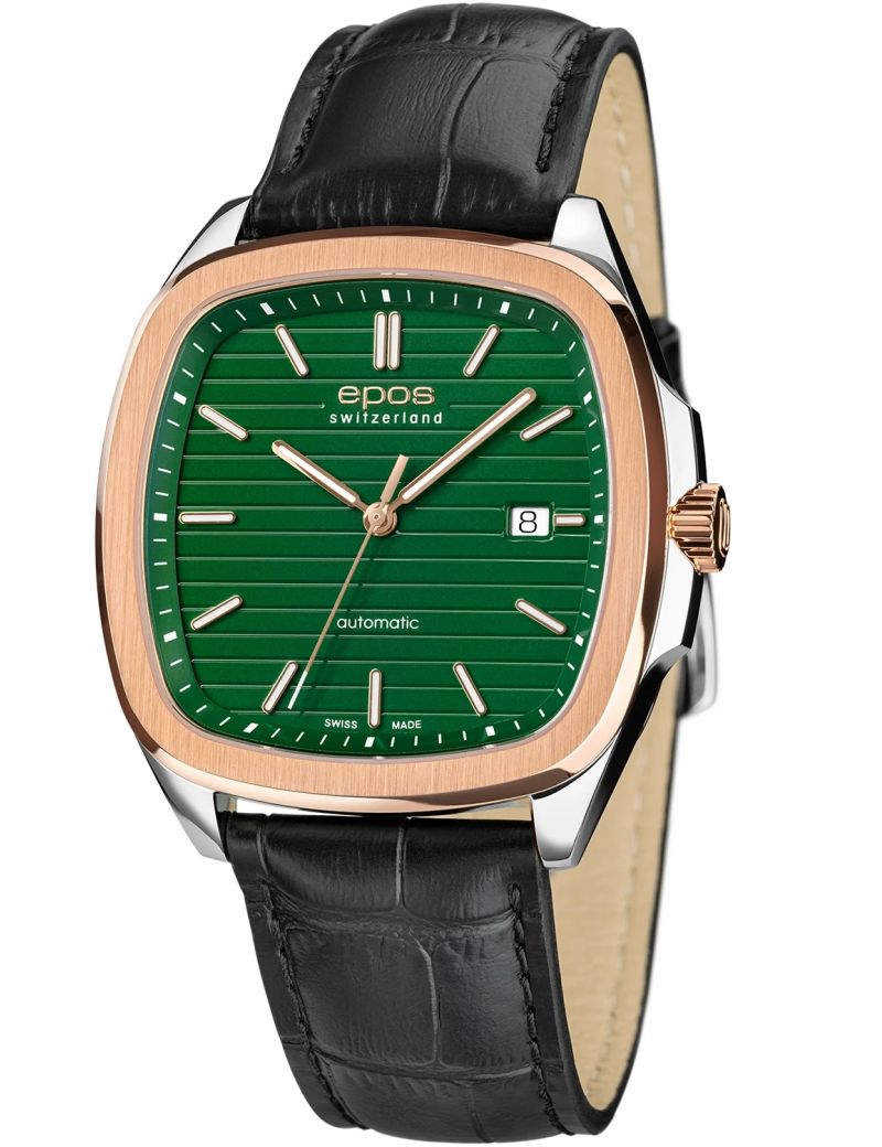 Kwadratowy zegarek męski na bransolecie z mechanizmem widocznym przez dekiel Epos Timeless 3511.152.34.13.25 Kwadratowy zegarek męski na bransolecie z mechanizmem widocznym przez dekiel Epos Timeless 3511.152.34.13.25