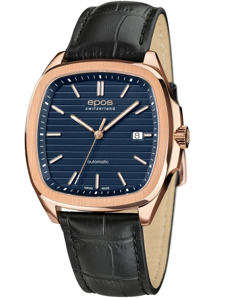 Kwadratowy zegarek męski na bransolecie z mechanizmem widocznym przez dekiel Epos Timeless 3511.152.24.16.25 Kwadratowy zegarek męski na bransolecie z mechanizmem widocznym przez dekiel Epos Timeless 3511.152.24.16.25