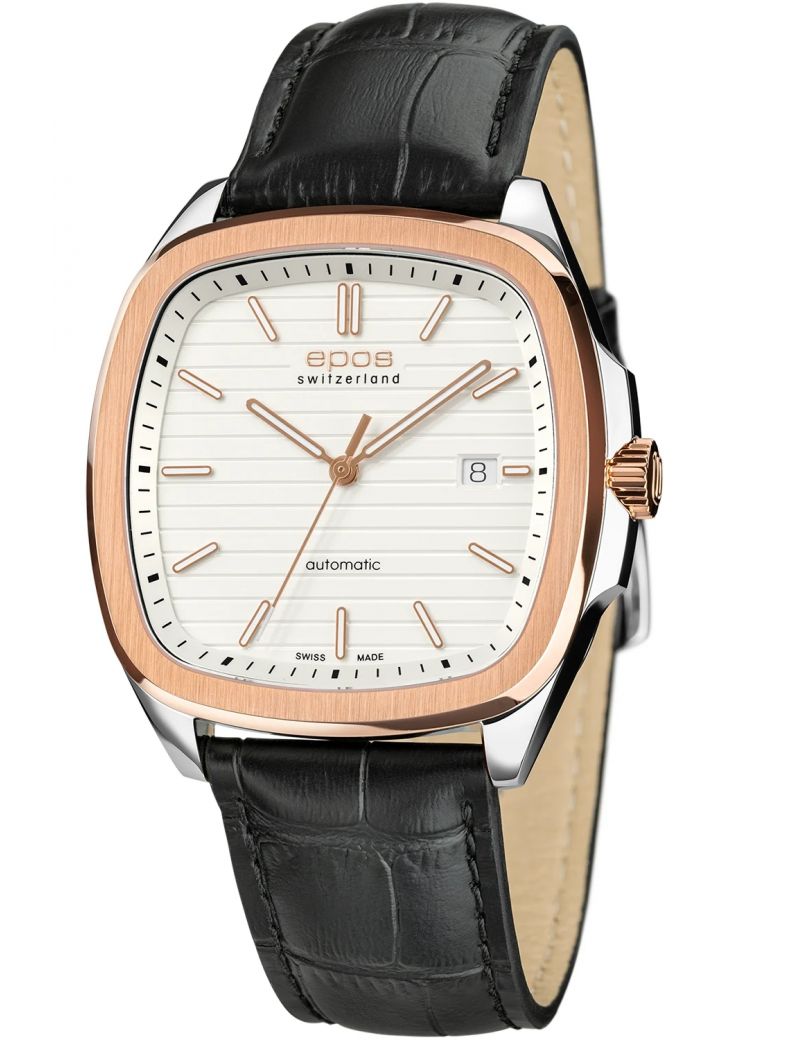 Kwadratowy zegarek męski na bransolecie z mechanizmem widocznym przez dekiel Epos Timeless 3511.152.34.10.25 Kwadratowy zegarek męski na bransolecie z mechanizmem widocznym przez dekiel Epos Timeless 3511.152.34.10.25