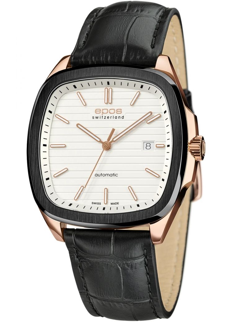 Kwadratowy zegarek męski na bransolecie z mechanizmem widocznym przez dekiel Epos Timeless 3511.152.55.10.25 Kwadratowy zegarek męski na bransolecie z mechanizmem widocznym przez dekiel Epos Timeless 3511.152.55.10.25