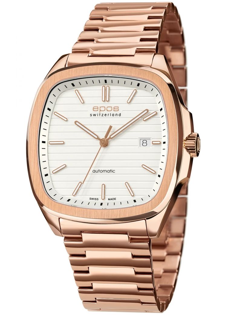 Kwadratowy zegarek męski na bransolecie z mechanizmem widocznym przez dekiel Epos Timeless 3511.152.24.10.34 Kwadratowy zegarek męski na bransolecie z mechanizmem widocznym przez dekiel Epos Timeless 3511.152.24.10.34